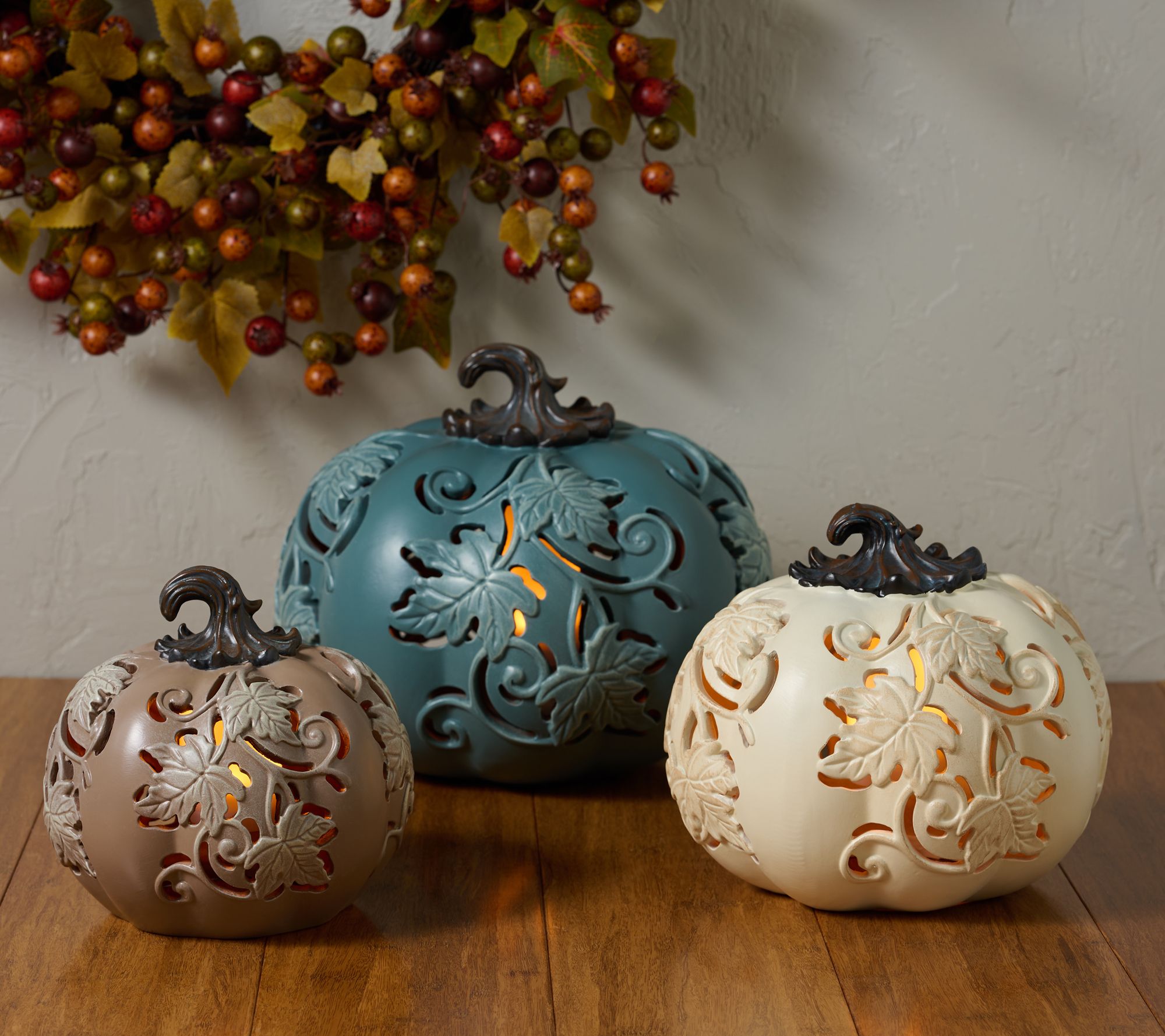 "As Is" Set/3 In/Outdoor Flicker Flame Stacking Pumpkins