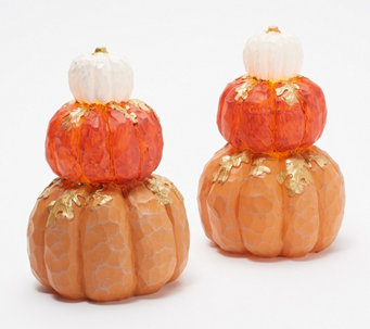 Candle Impressions S/2 Stacked Pumpkins with Gold Leaves - H220162