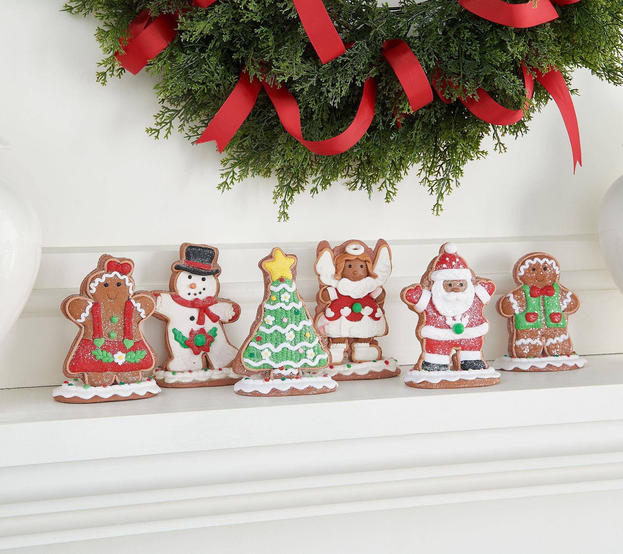 Set of 6 Pastel Gingerbread Cookie Ornaments w 