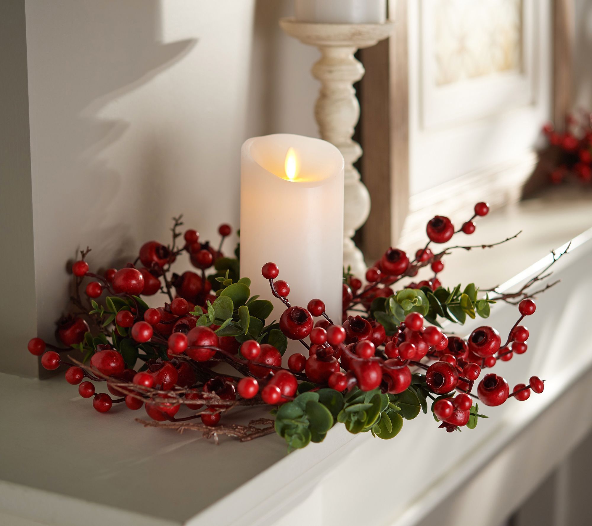 Set Of 2 Holiday Berry And Eucalyptus Candle Rings By Valerie 