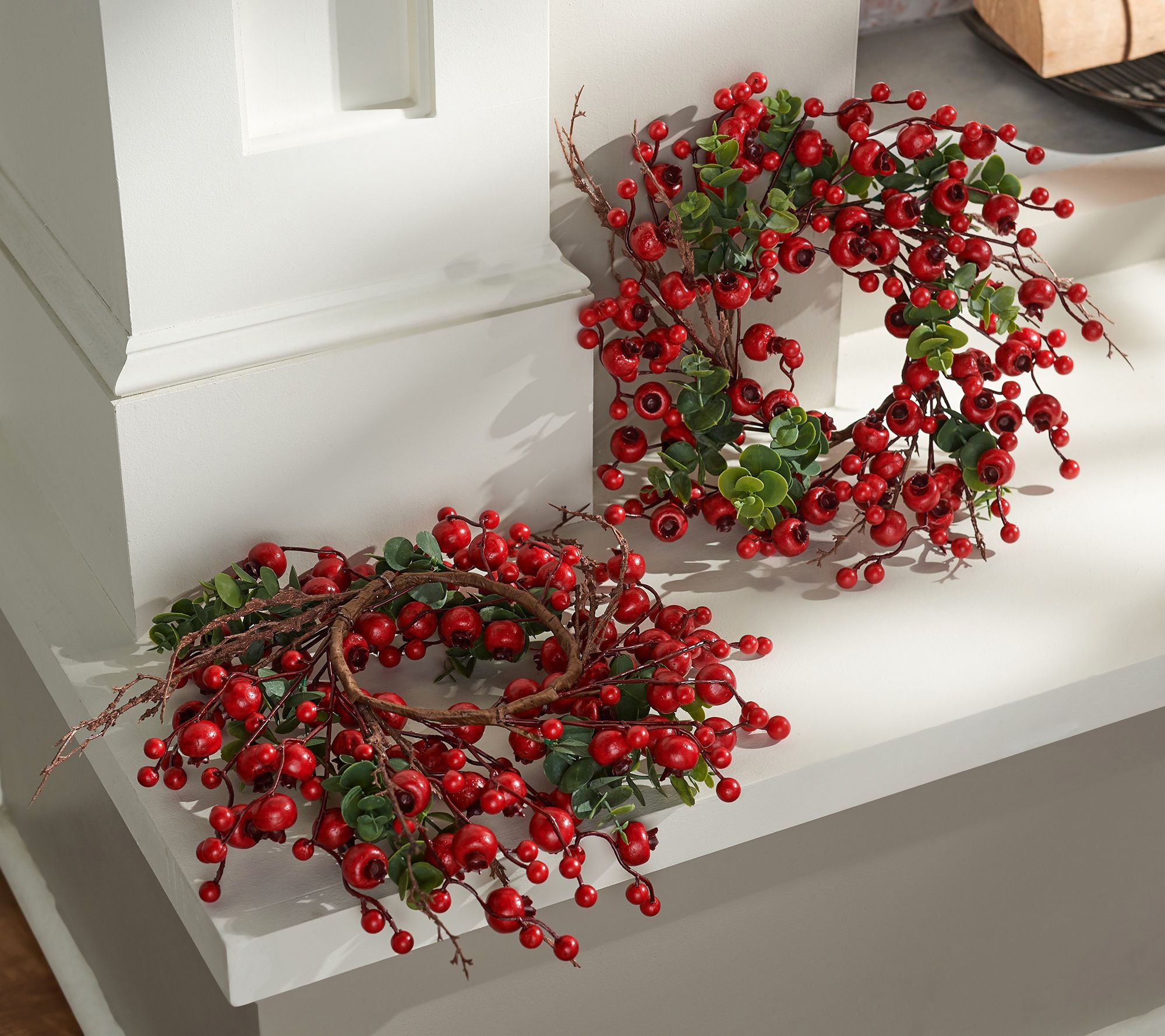 Set of 2 Holiday Berry and Eucalyptus Candle Rings by Valerie - QVC.com