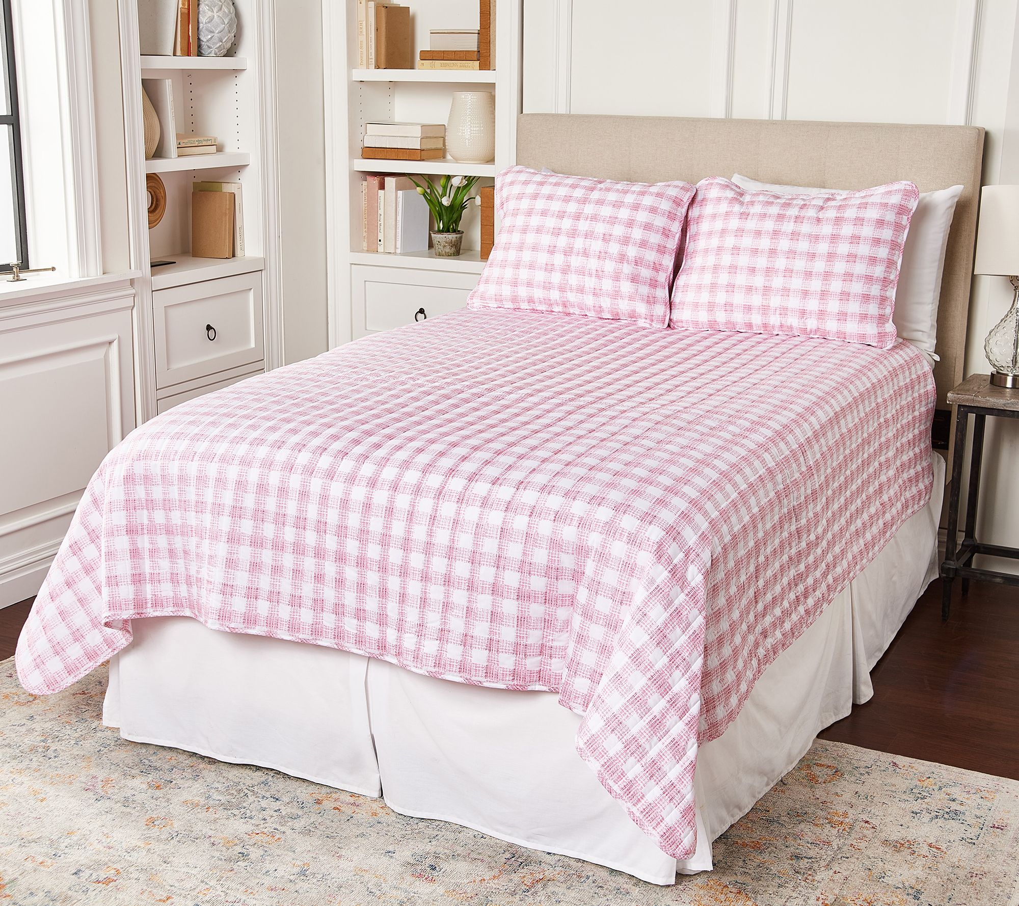 Home Reflections Cotton Bloom Gingham Quilt Set - Qn