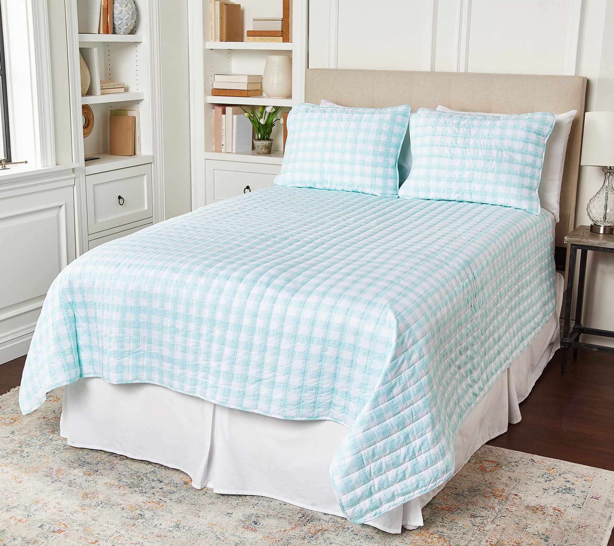 Home Reflections Cotton Bloom Gingham Quilt Set - Qn