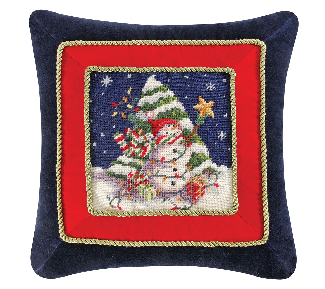 18" x 18" Snowman With Tree Needlepoint Pillow