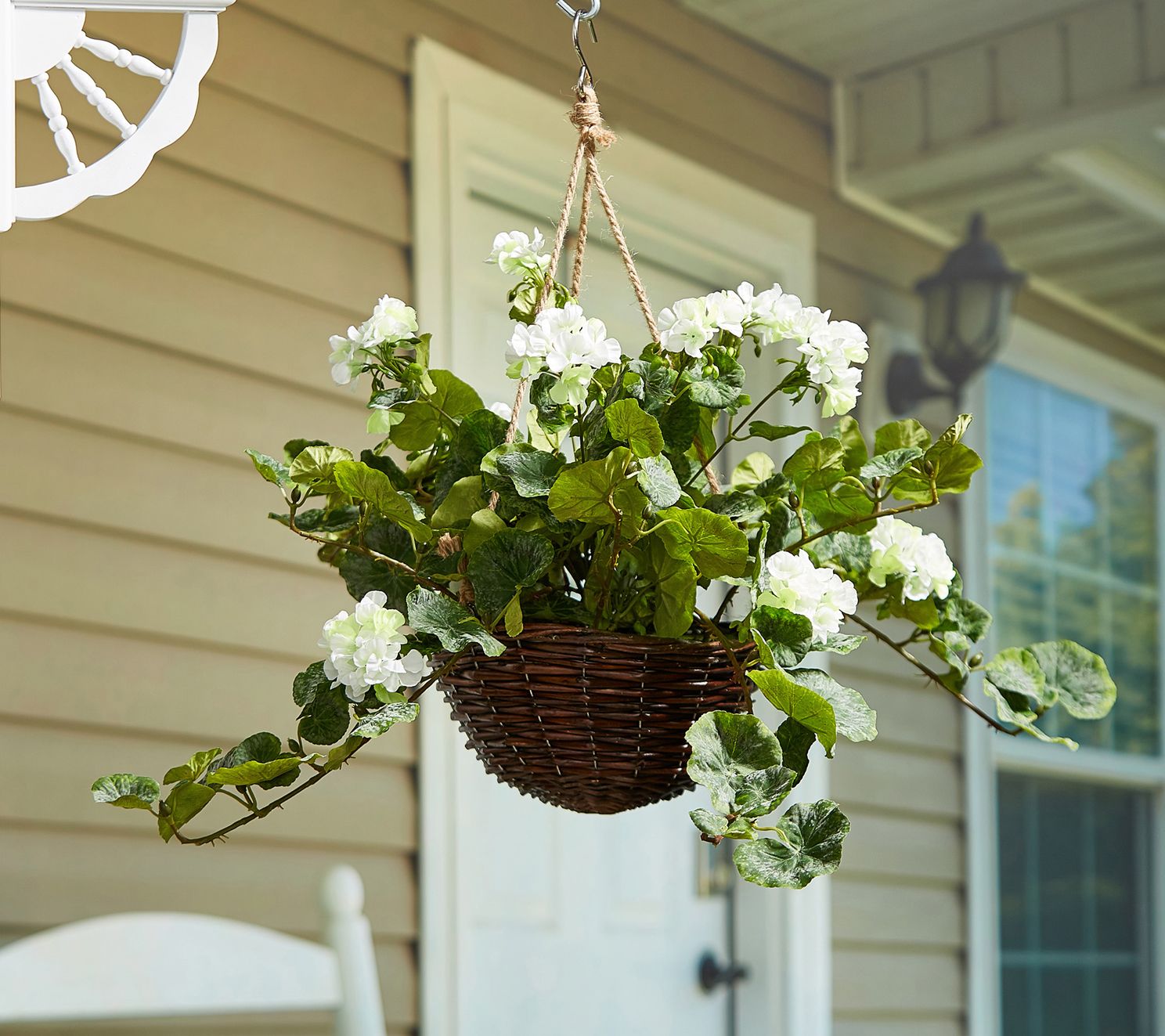 Nature Spring Faux White Geranium Hanging Plant