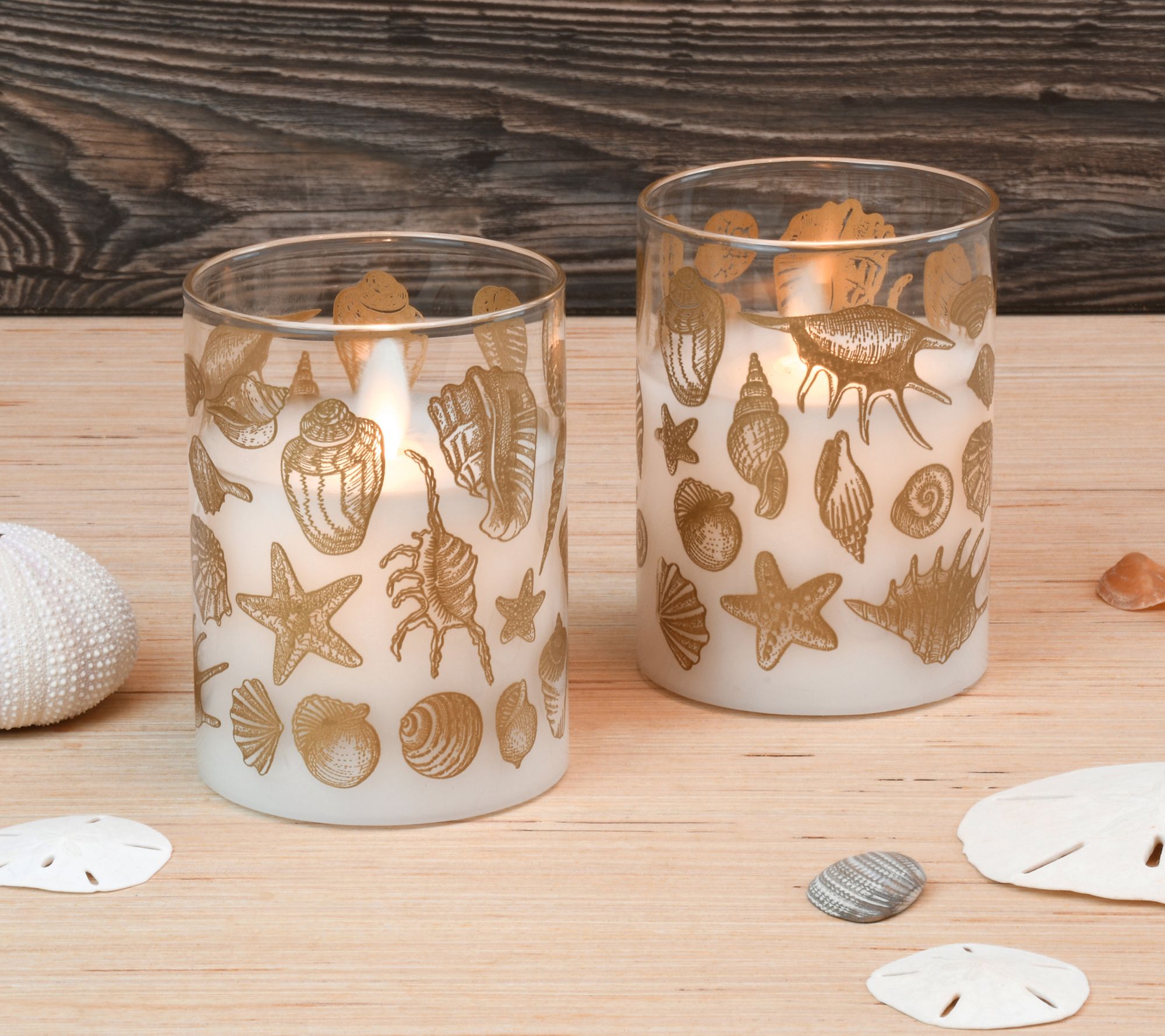 LumaBase Glass LED Seashell Candles with Moving Flame- 2ct - QVC.com