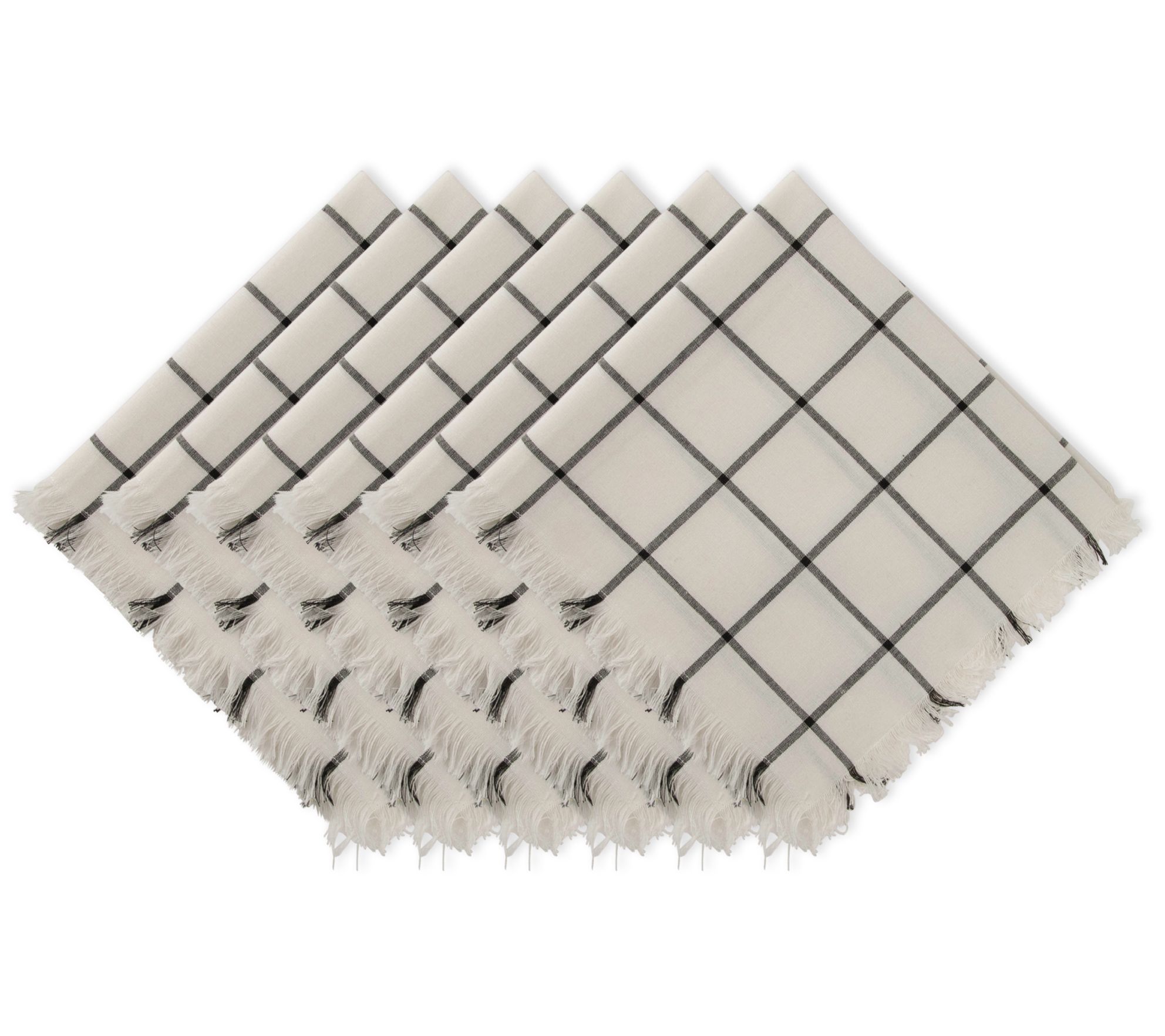 Design Imports Set of 6 Check Fringed Napkins