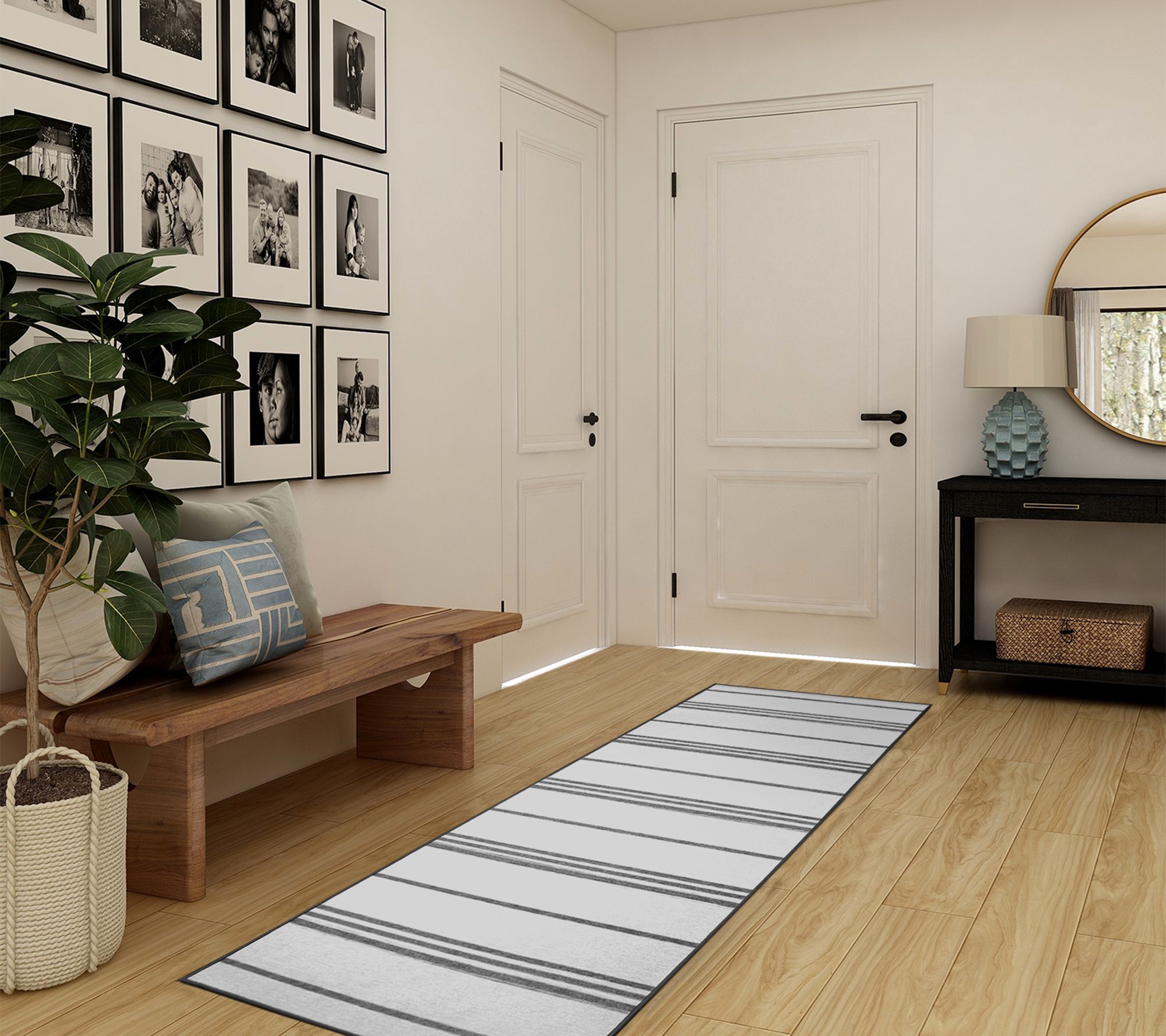 My Magic Carpet Washable Runner Rug Stripe GrayWhite 2.5x7