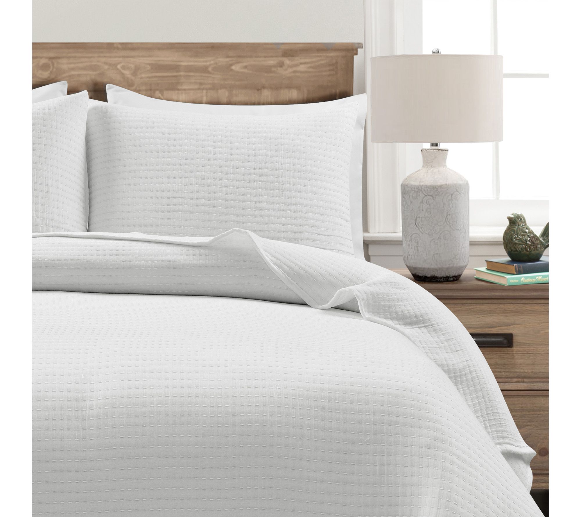 Solid Kantha Pick Stitch Yarn Dyed 3Pc Full/Queen Quilt Set