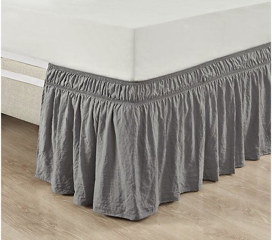 Ruched Ruffle Elastic Wrap Around Queen, Wrap Around Bed Skirt King 12 Inch Drop