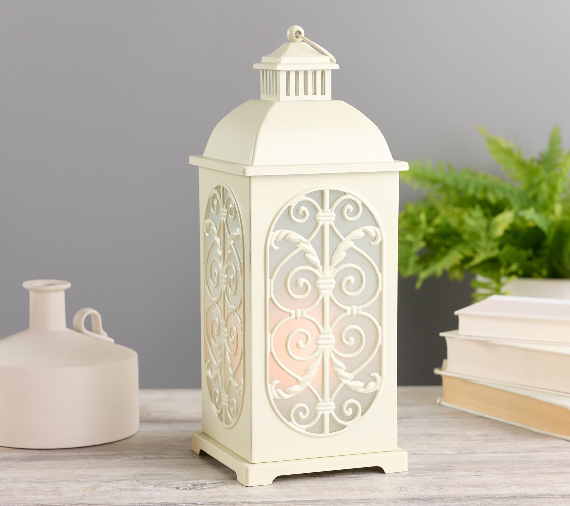 Indoor/Outdoor 18" Flickering Flame Metal Leaf Lantern by Valerie