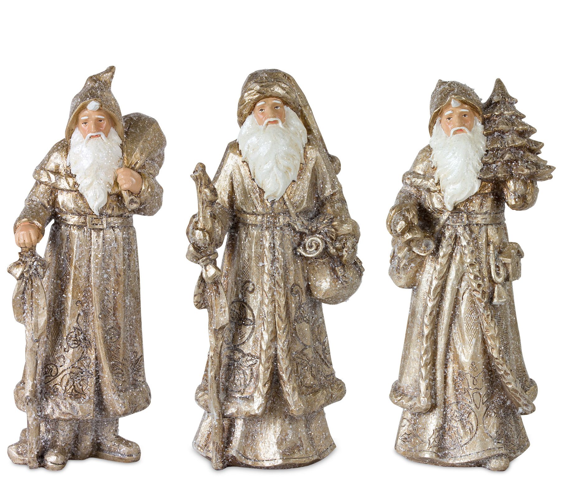 Melrose Stone Woodland Santa w/Gold Finish (S/3 )