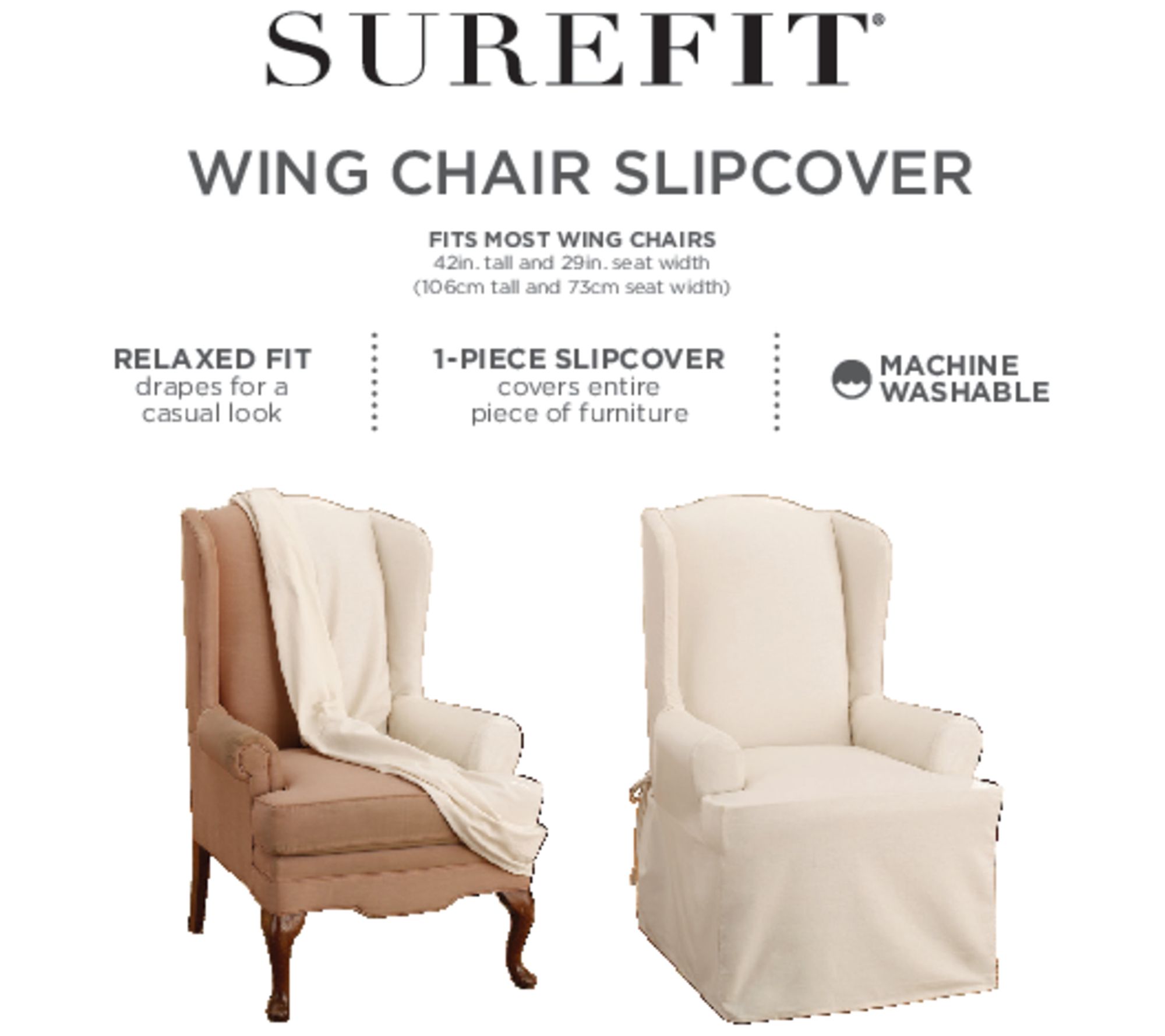 SureFit Duck 1 Piece Wing Chair Slipcover QVC