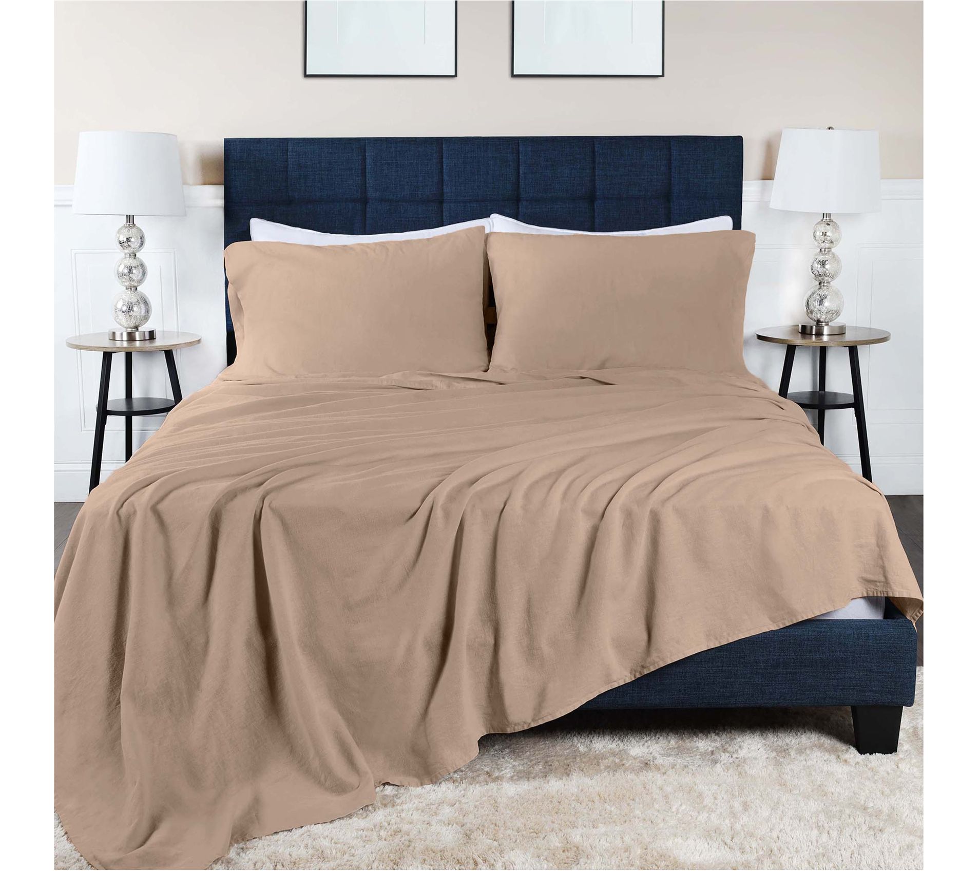 Superior Cotton Linen Blend Deep Pocket 4PC She et Set, King