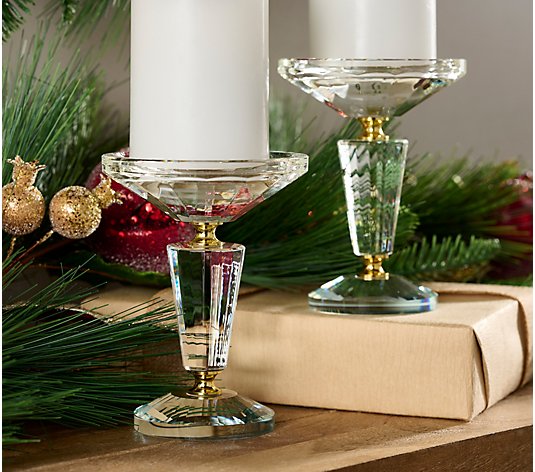 "As Is" Set of (2) 6" Faceted Glass Pedestals by Valerie