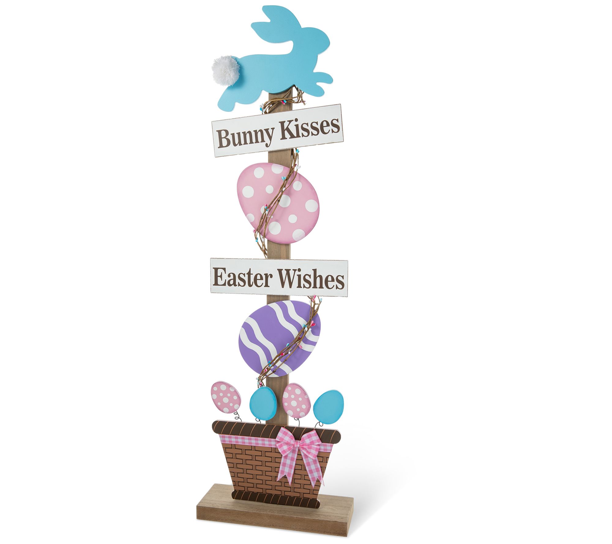 Glitzhome 35" Cute Wooden Easter Bunny and EggsPorch Sign
