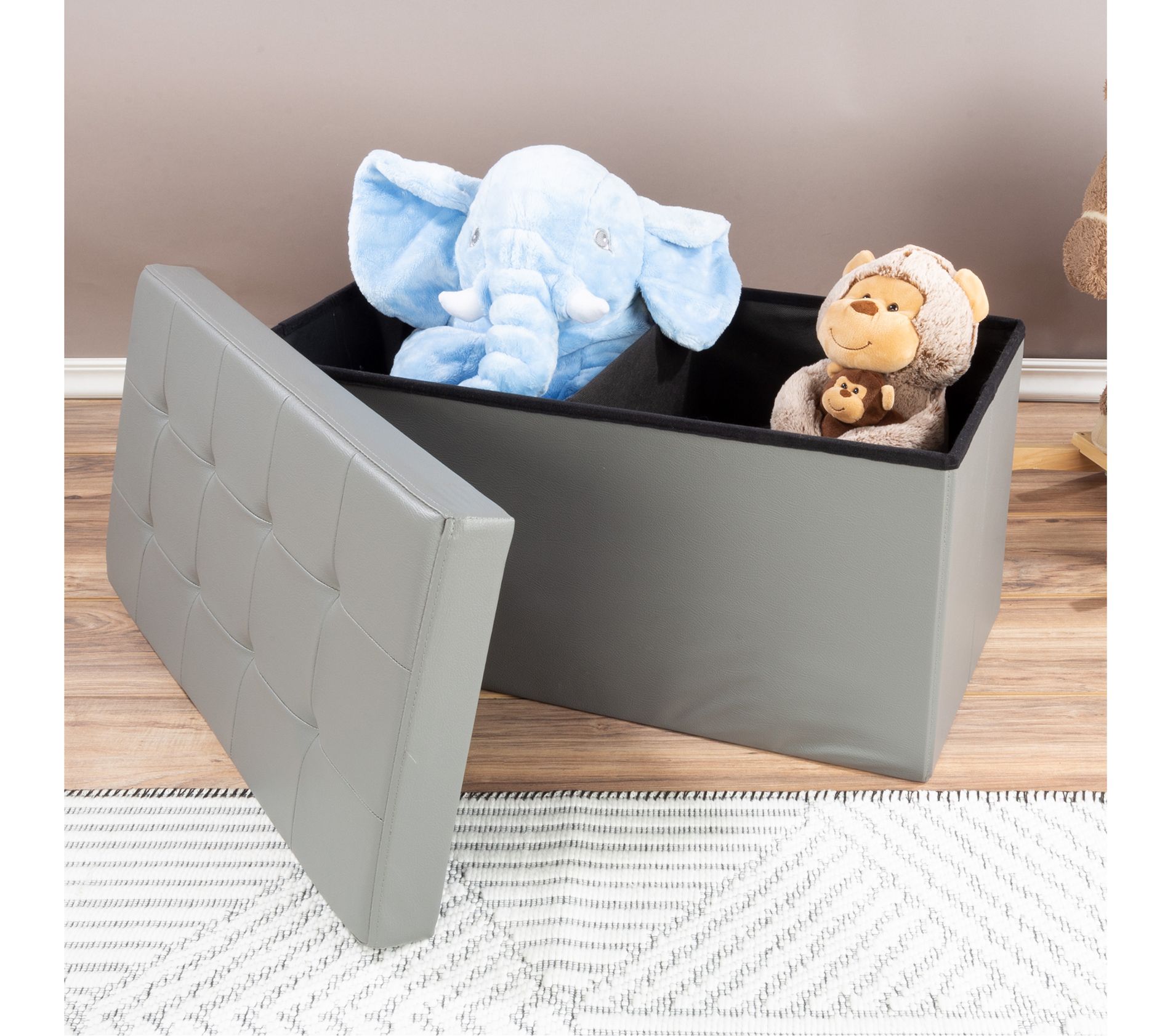 Lavish Home Ottoman 30" Folding Faux-Leather w/Divider