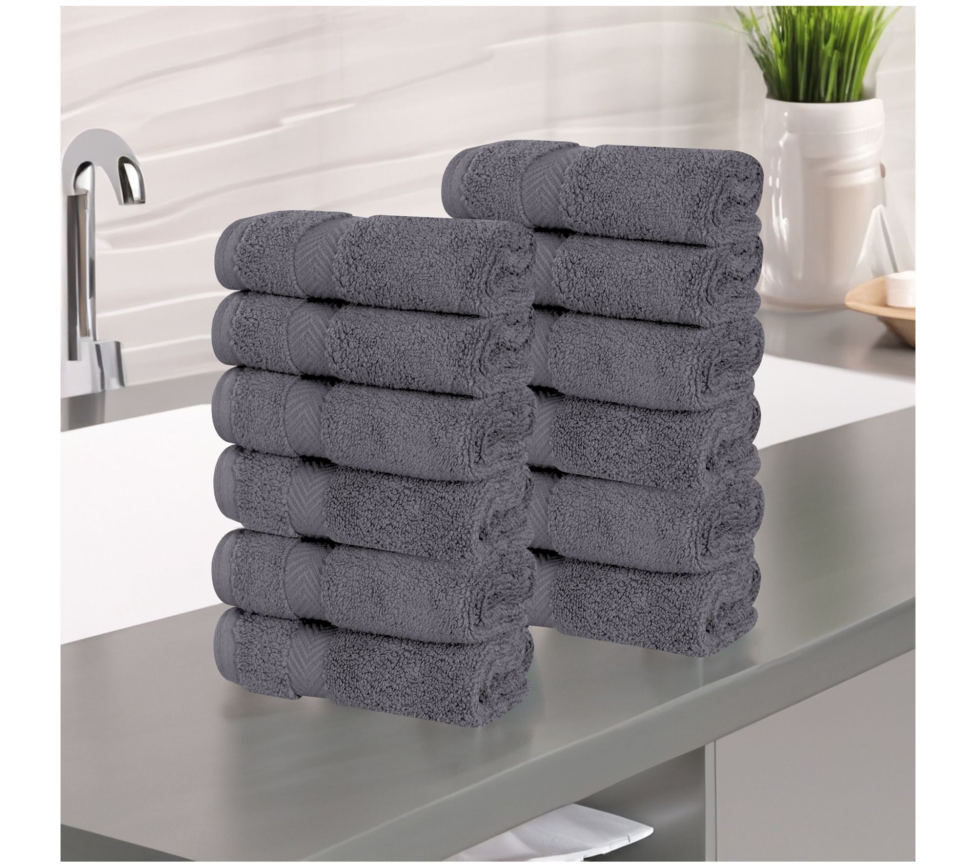 Superior Zero Twist Cotton Solid Face Towel Setof 12