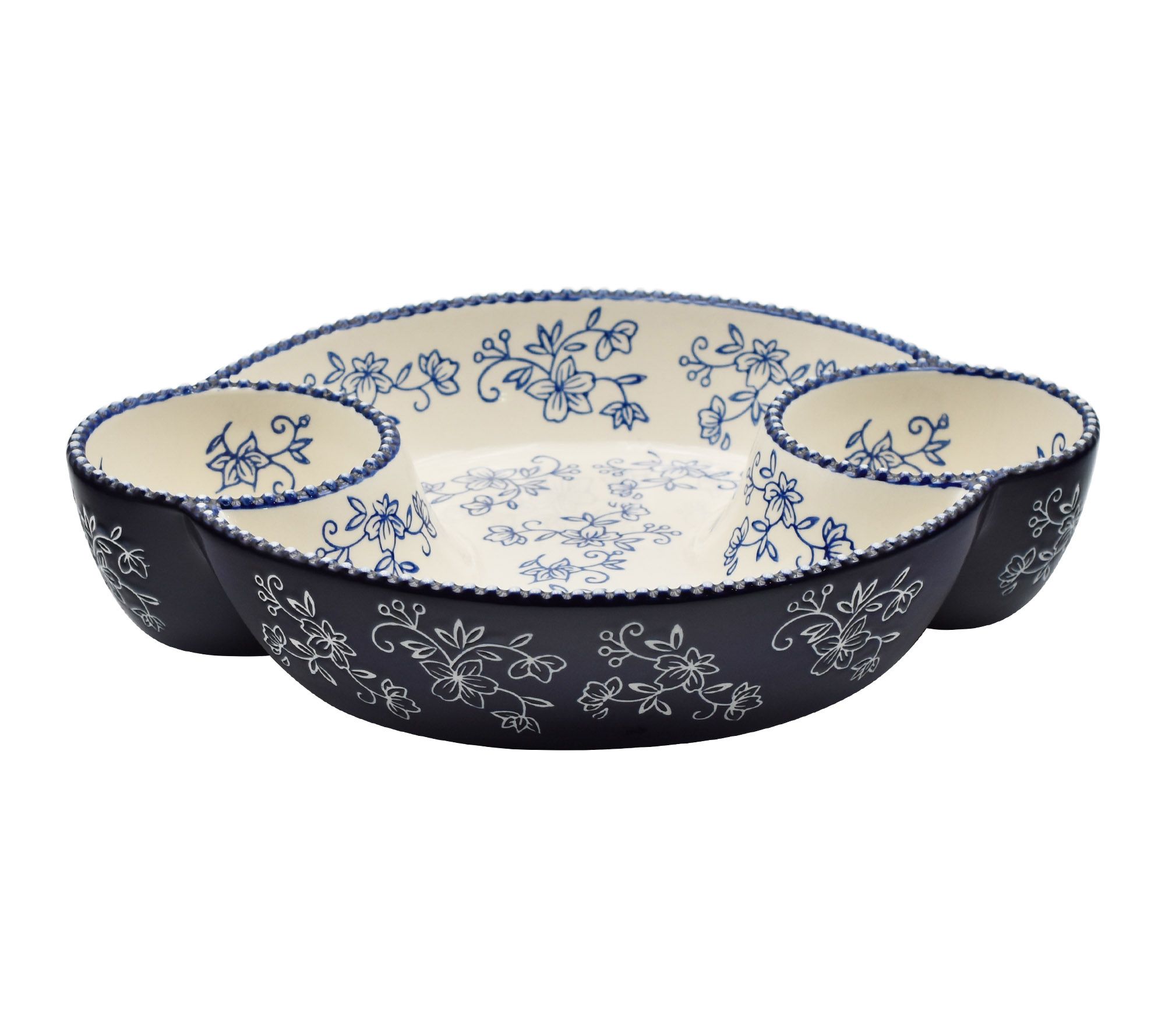 "As Is" Temp- tations Floral Lace 12" Divided Platter w/ Dip Bowls