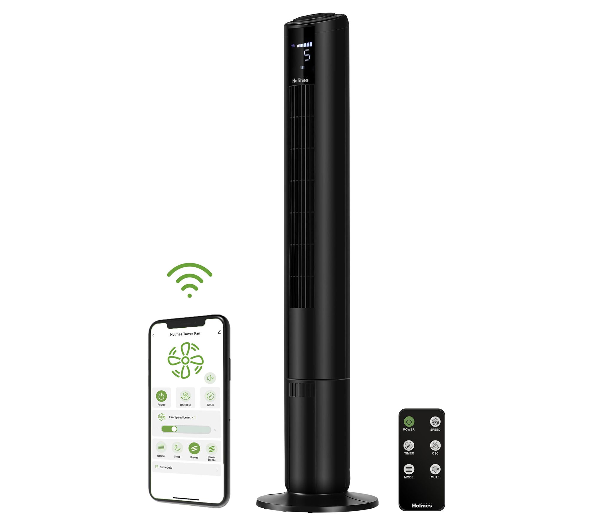 Holmes 42" Smart Connect Wi-Fi 5-Speed Tower Fan with Remote