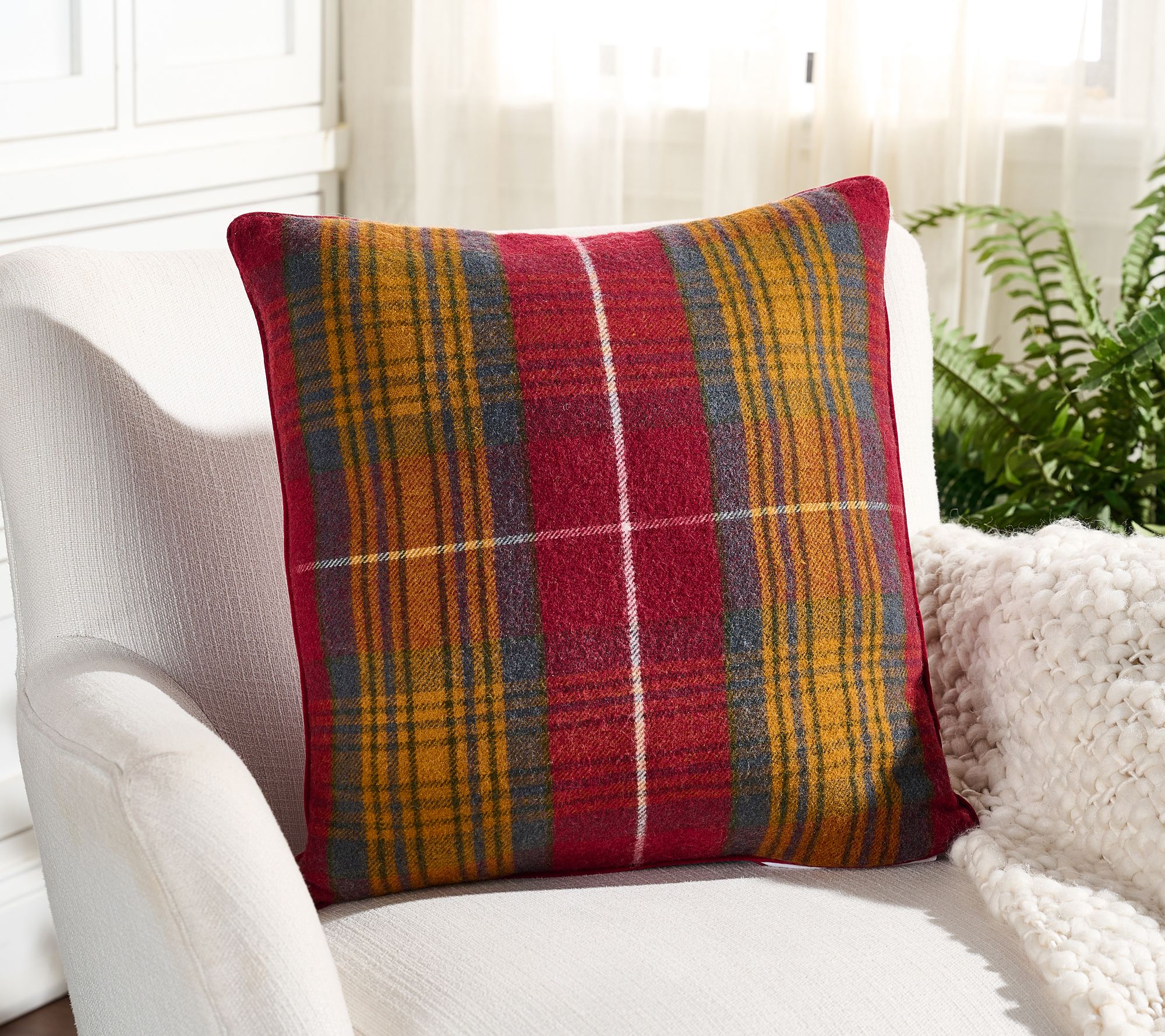Mrs. H by Dee Hilfiger Velvet Backed Cashmere Plaid Throw Pillow