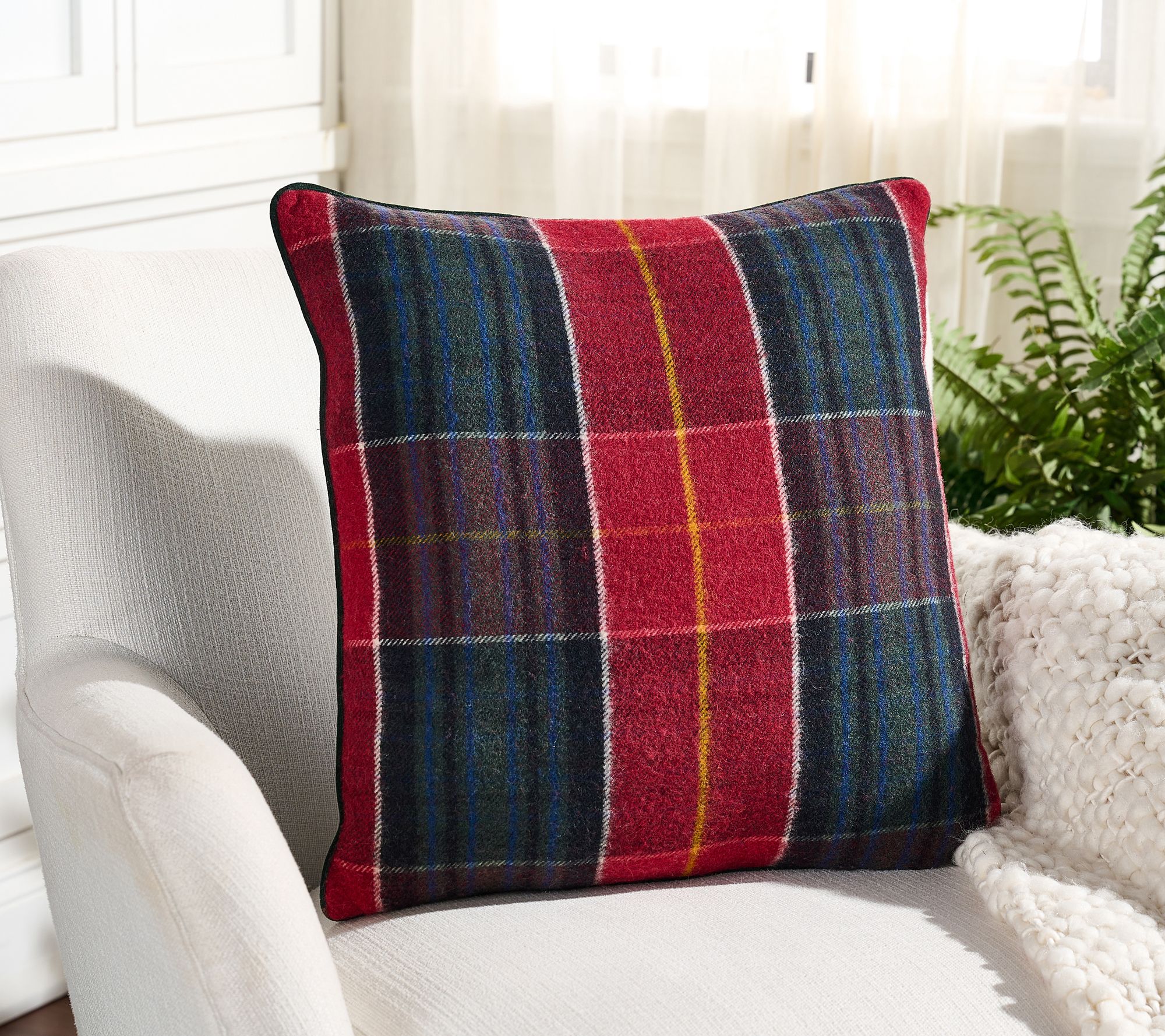Mrs. H by Dee Hilfiger Velvet Backed Cashmere Plaid Throw Pillow