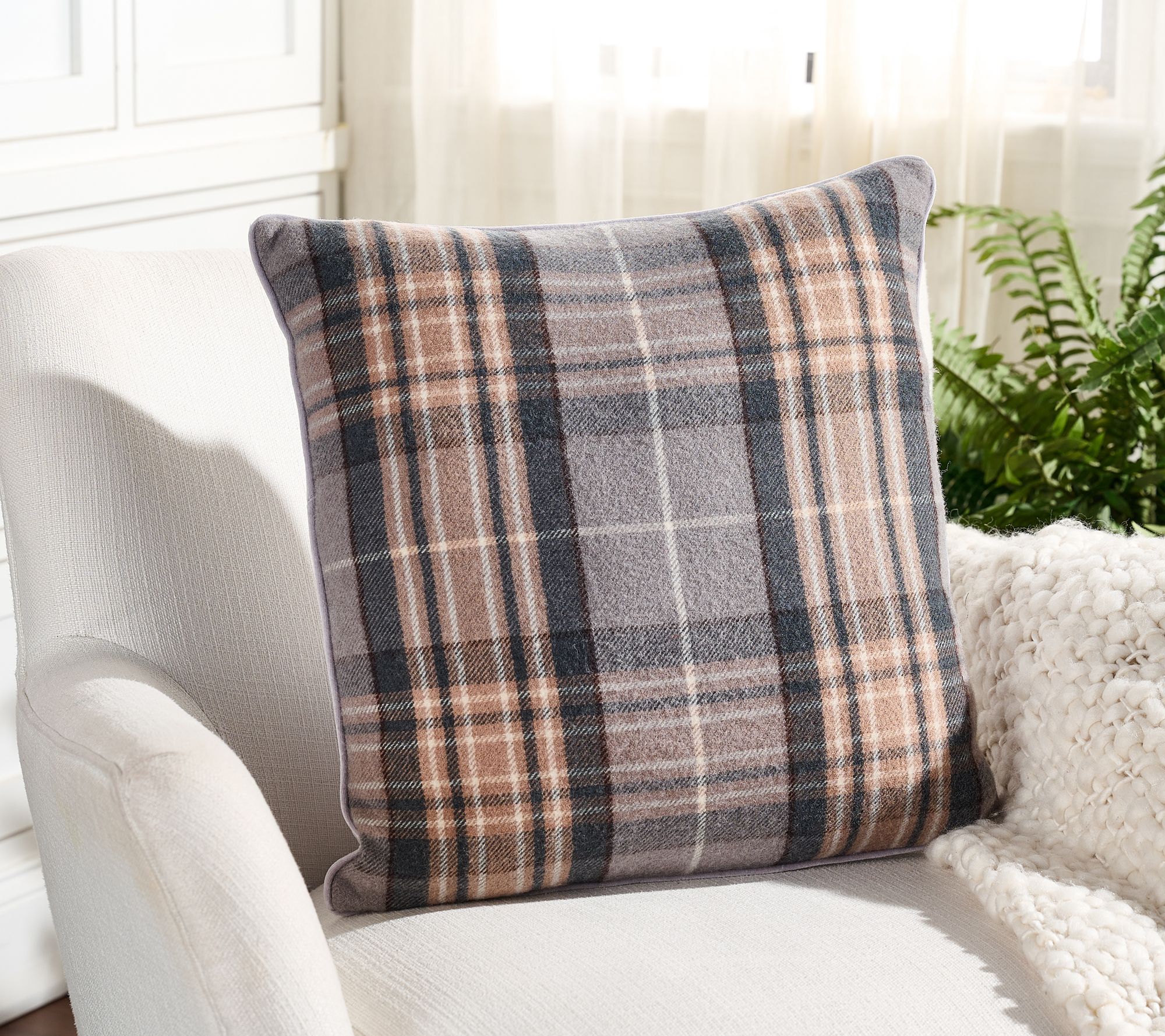 Mrs. H by Dee Hilfiger Velvet Backed Cashmere Plaid Throw Pillow