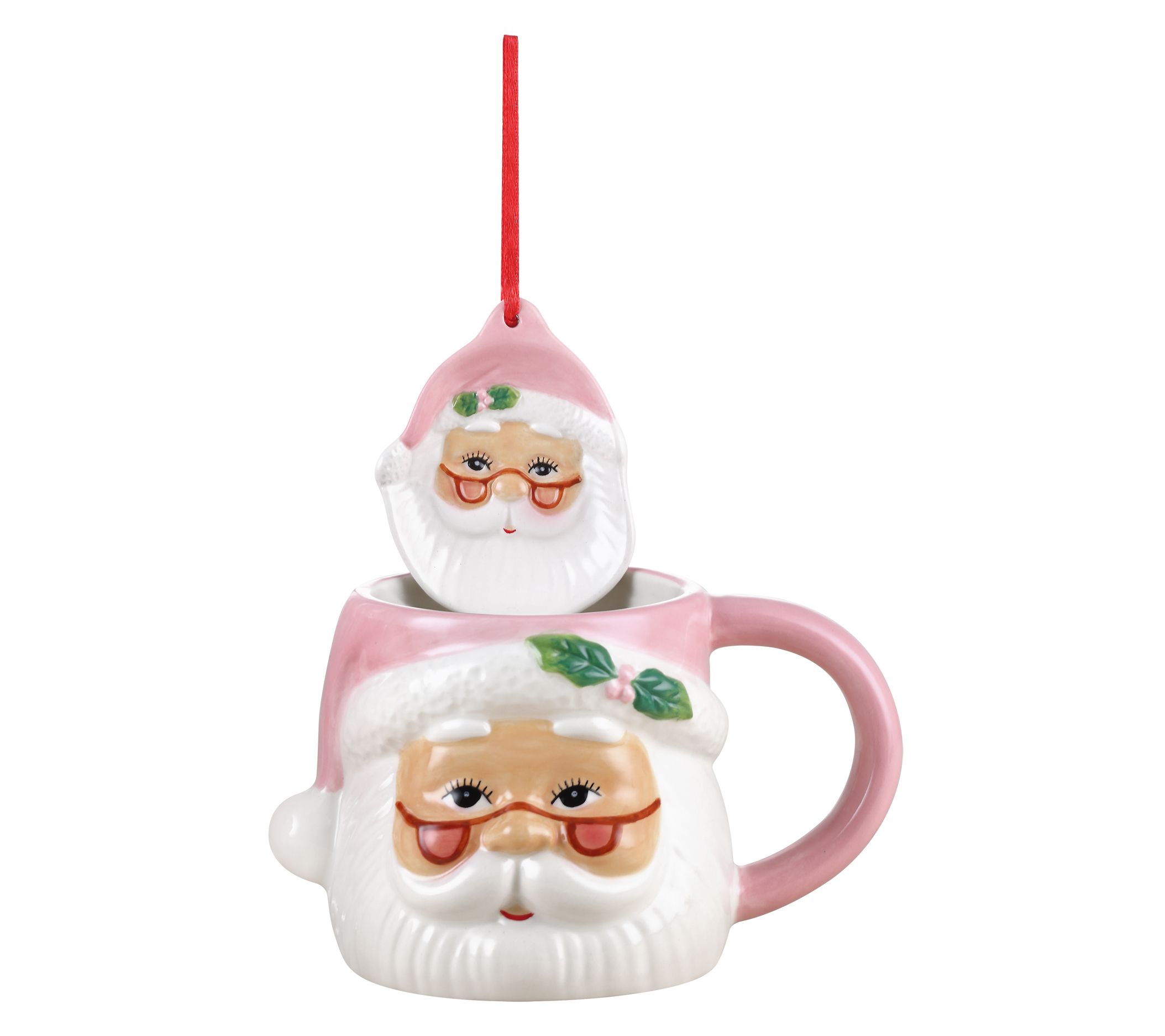 Mr. Christmas 16 oz. Ceramic Santa Mug and Ornament Set - Red