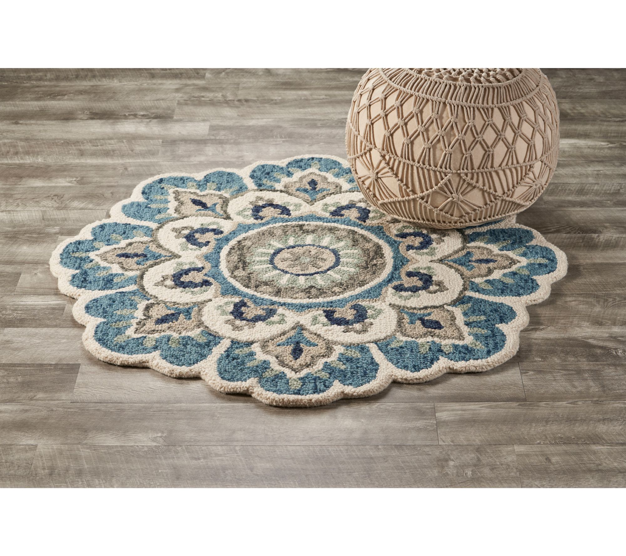 Ox Bay Maria Ivory Floral Medallion Wool Indoor4' Round Rug