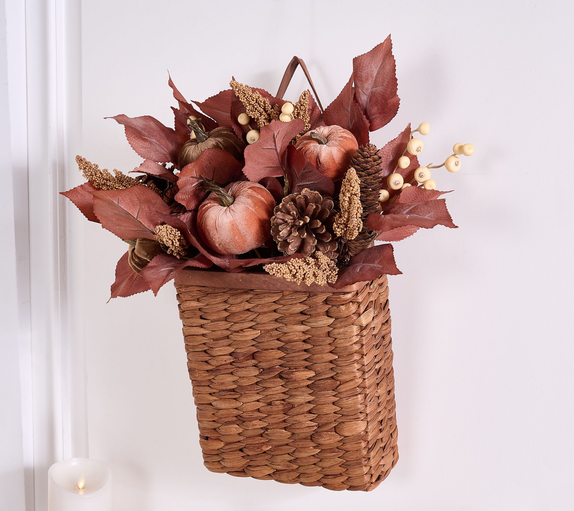 Home Reflections 22" Autumn Pumpkin & Leaf Hanging Basket