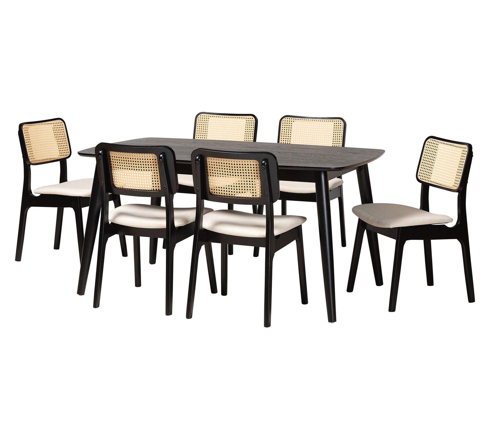 Baxton Studio Dannon Cream Fabric and Wood 7-Piece Dining Set