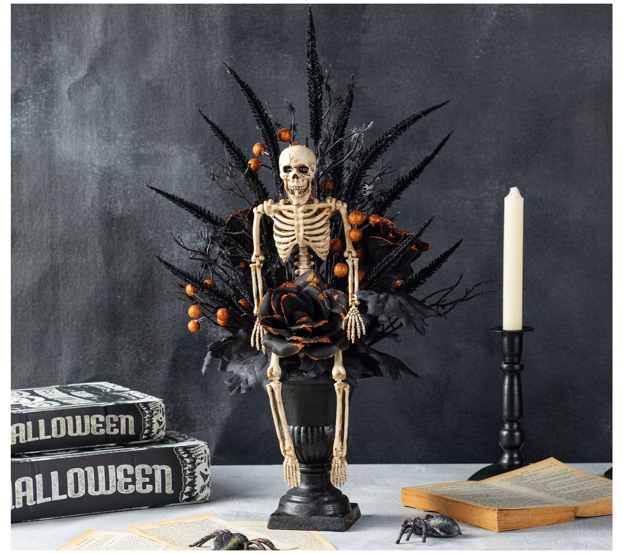 Glitzhome 22"H Halloween Black Rose Skeleton Urn Table Tree