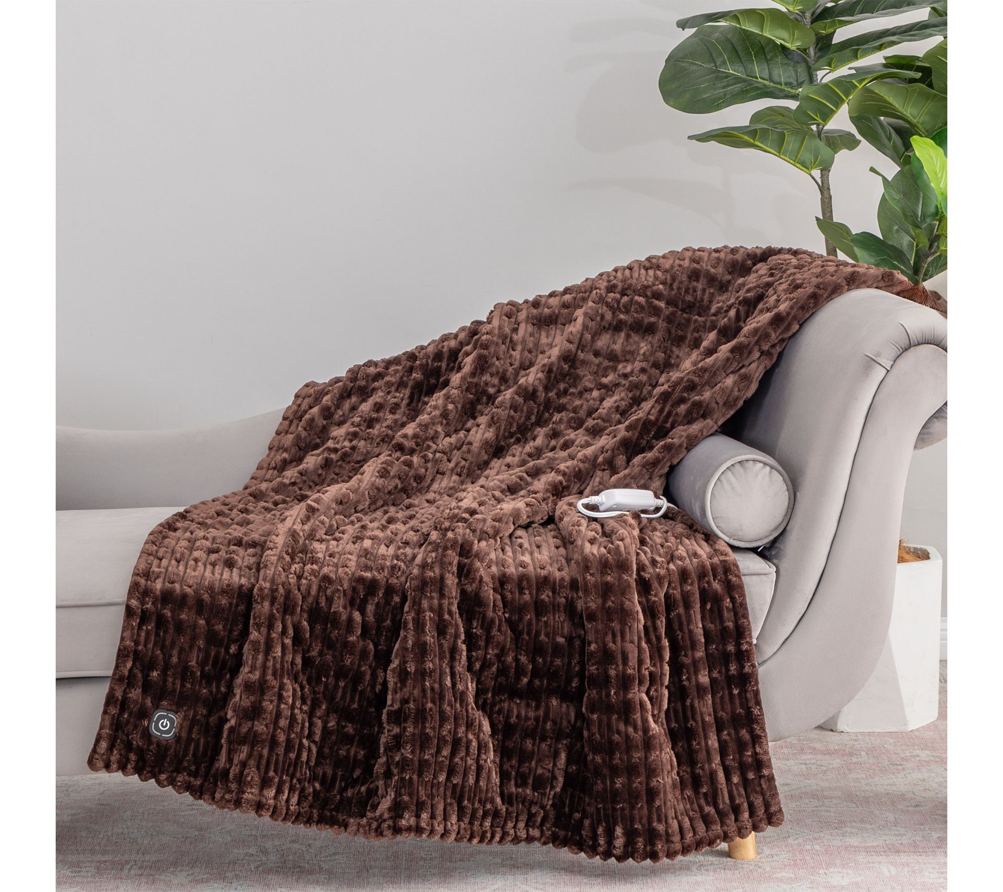  Berkshire Textured Velvetsoft & Sherpa Heated 50x60 Throw