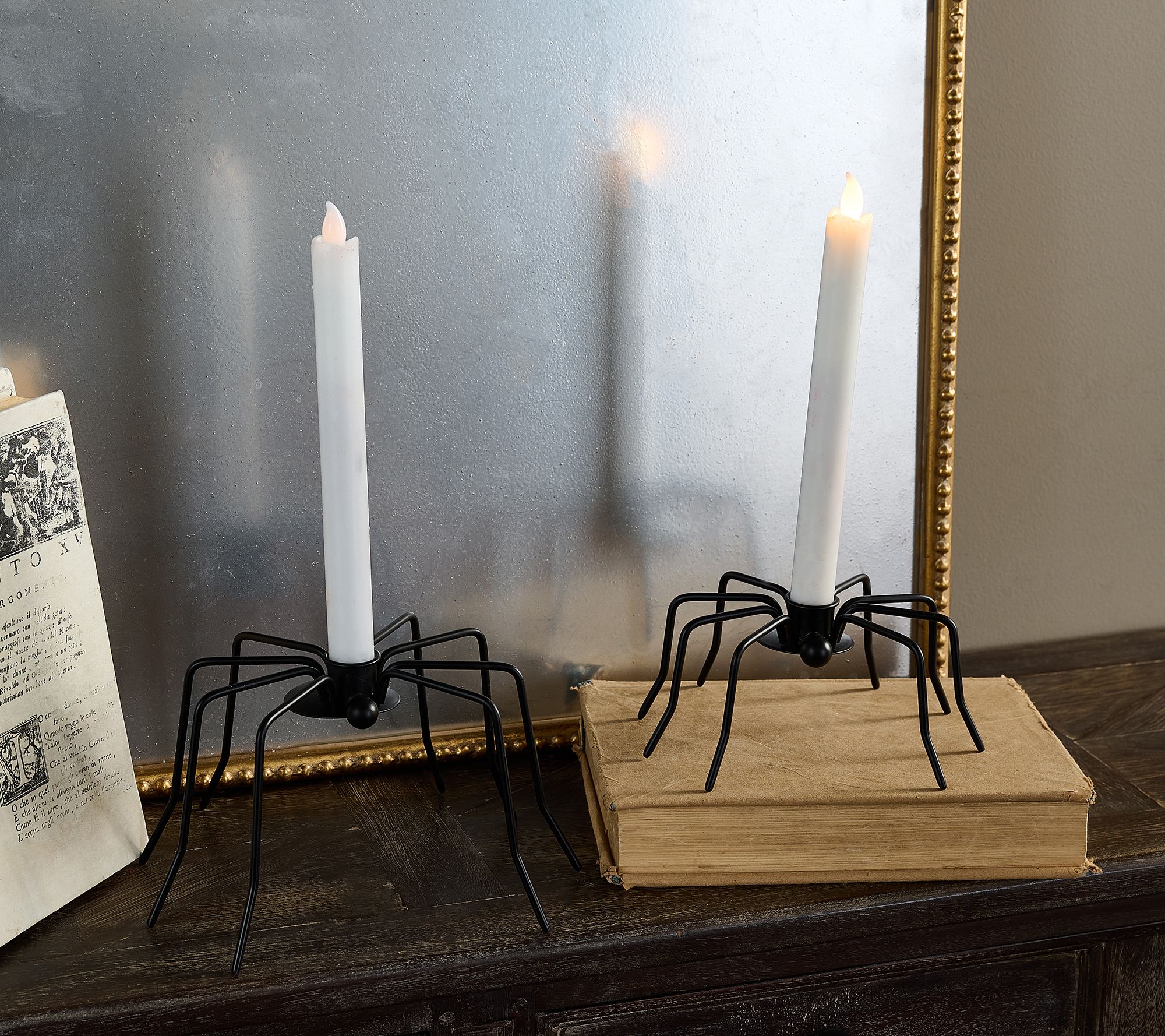 "As Is" Hay & Harvest Set of 2 Spider Candle Holders