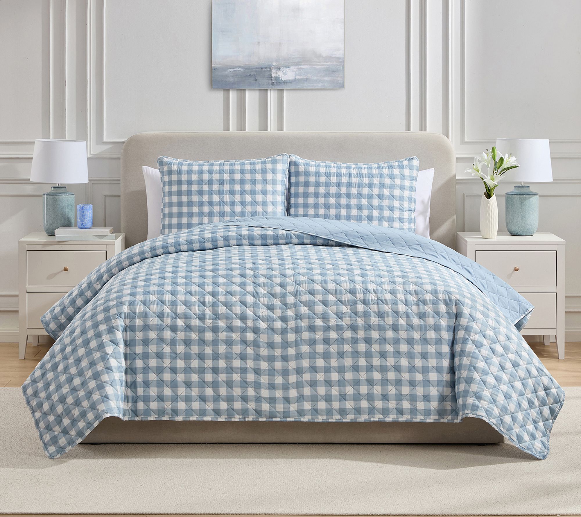 VCNY Home Gingham Microfiber Quilt Set, King