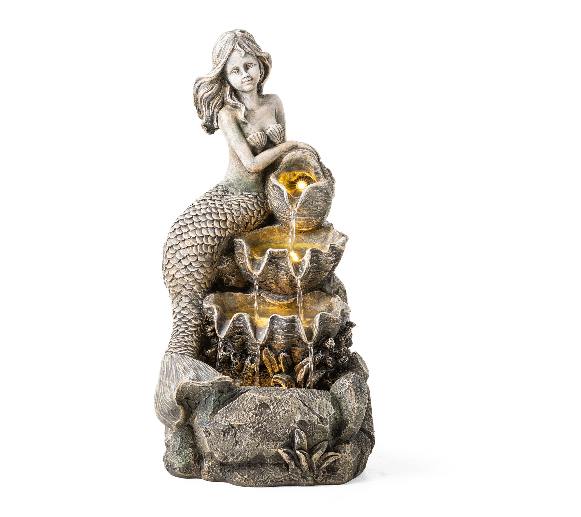 Glitzhome 22.25"H 4-Tiered Mermaid Polyresin Outdoor Fountain