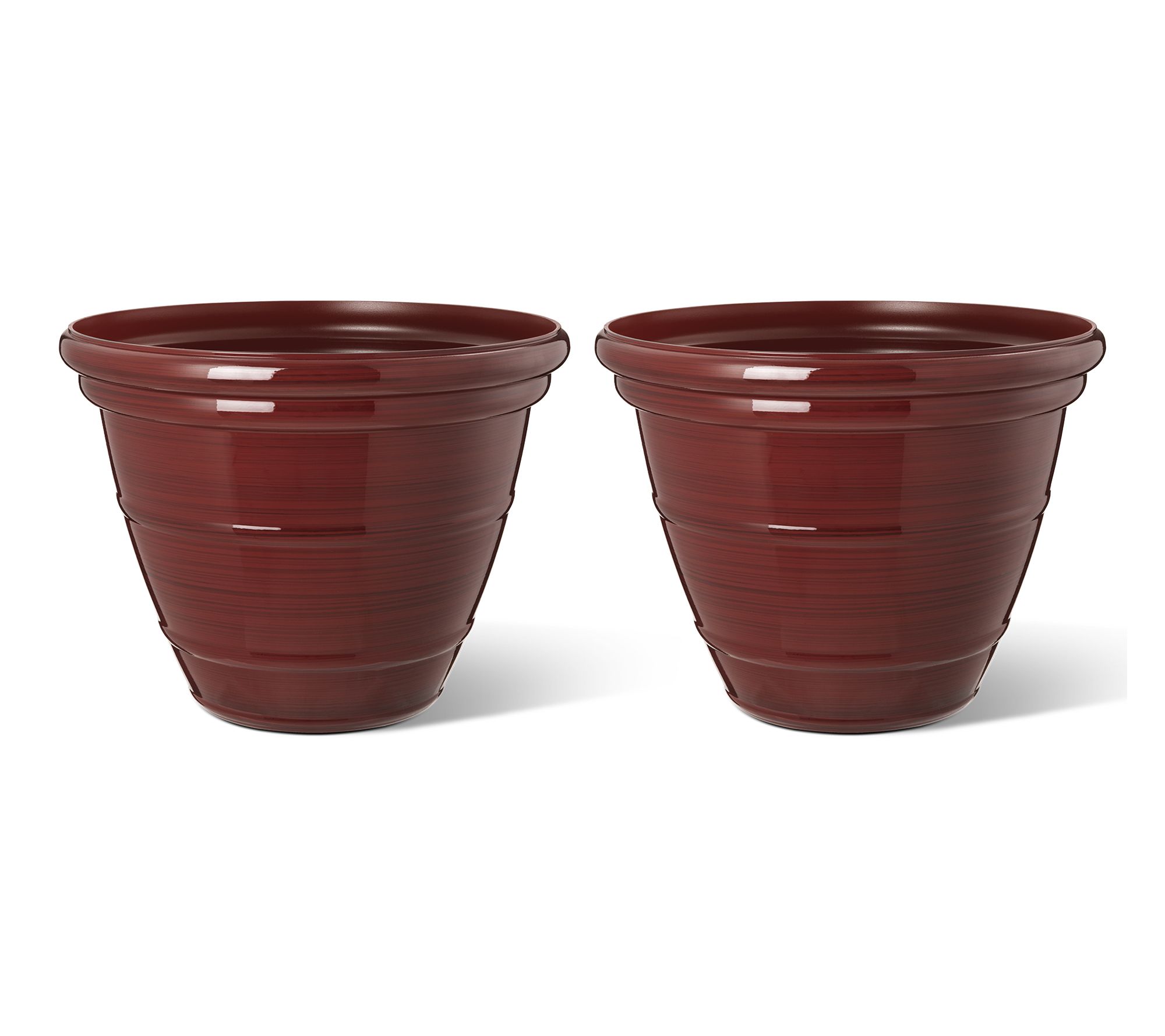 Glitzhome 15.5"D S/2 Round Faux Ceramic Pot Plastic Planter
