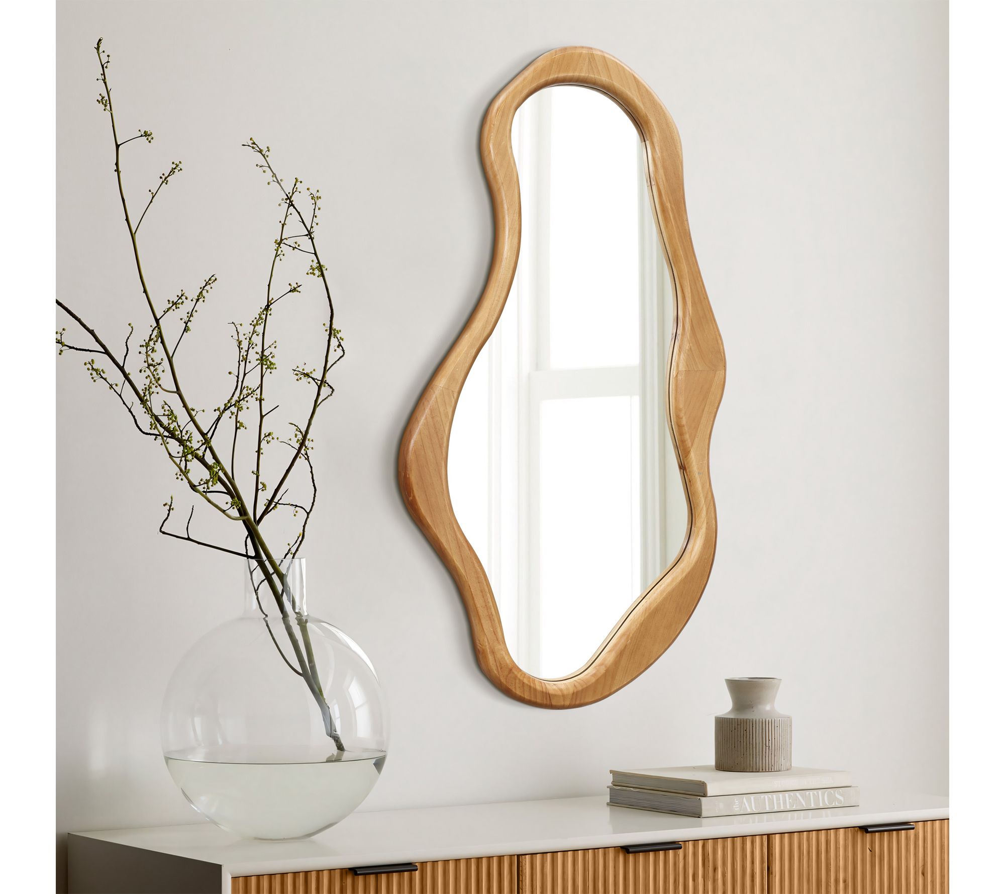 LuxenHome Pine Wood Frame Irregular 39.4"H x 22"W Wall Mirror