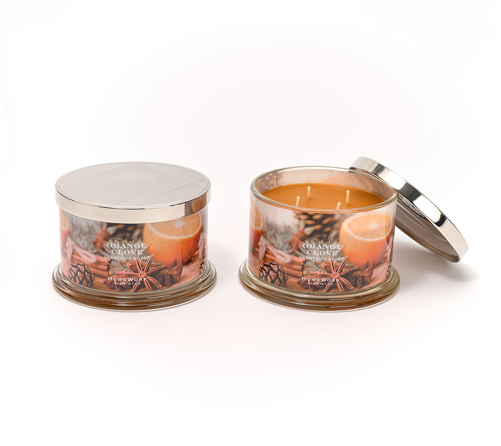 "As Is " HomeWorx by Slatkin + Co. S/2 18oz Orange Clove Candles