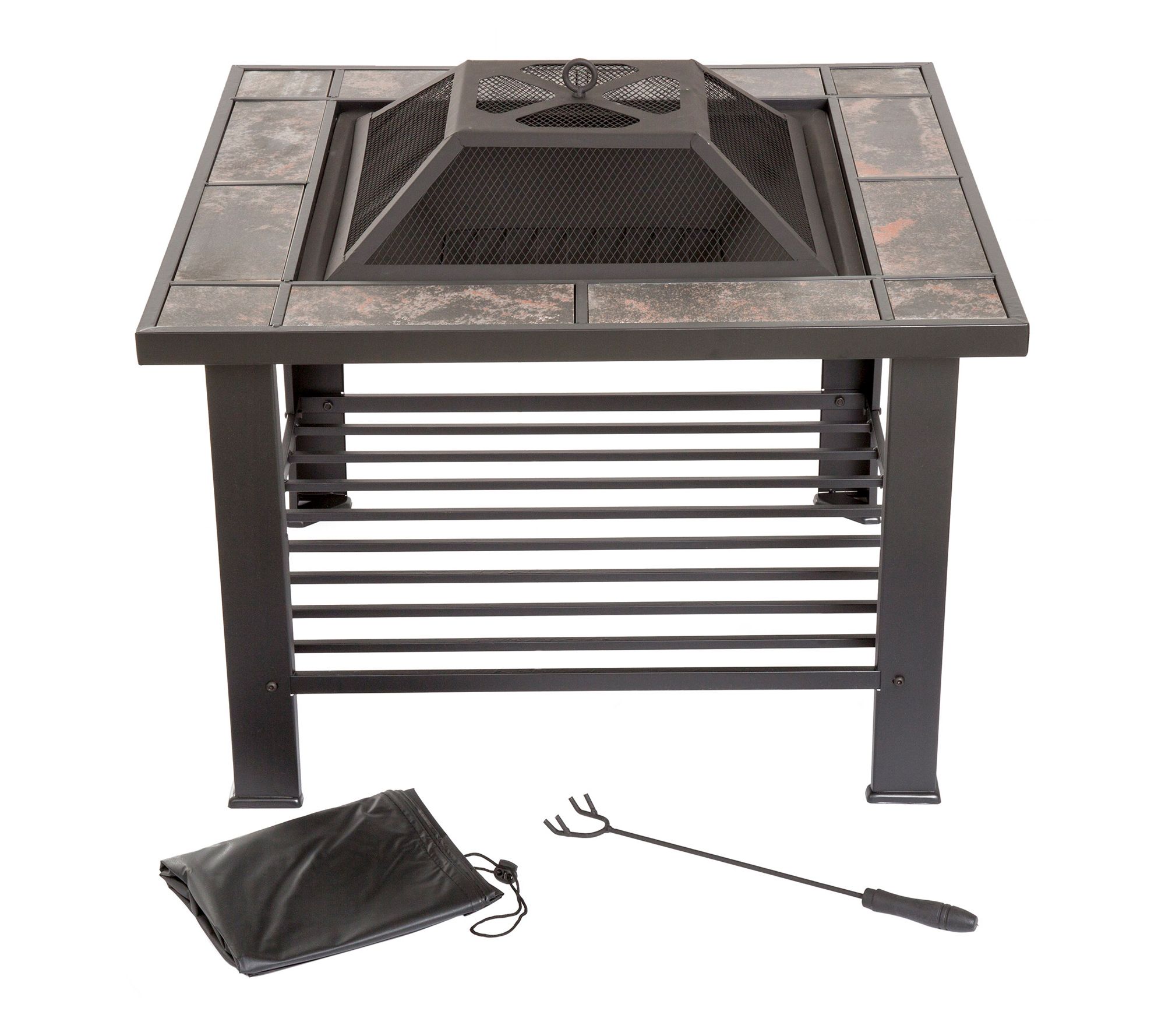 Pure Garden 30" Square Fire Pit Wood Burning Bonfire Pit