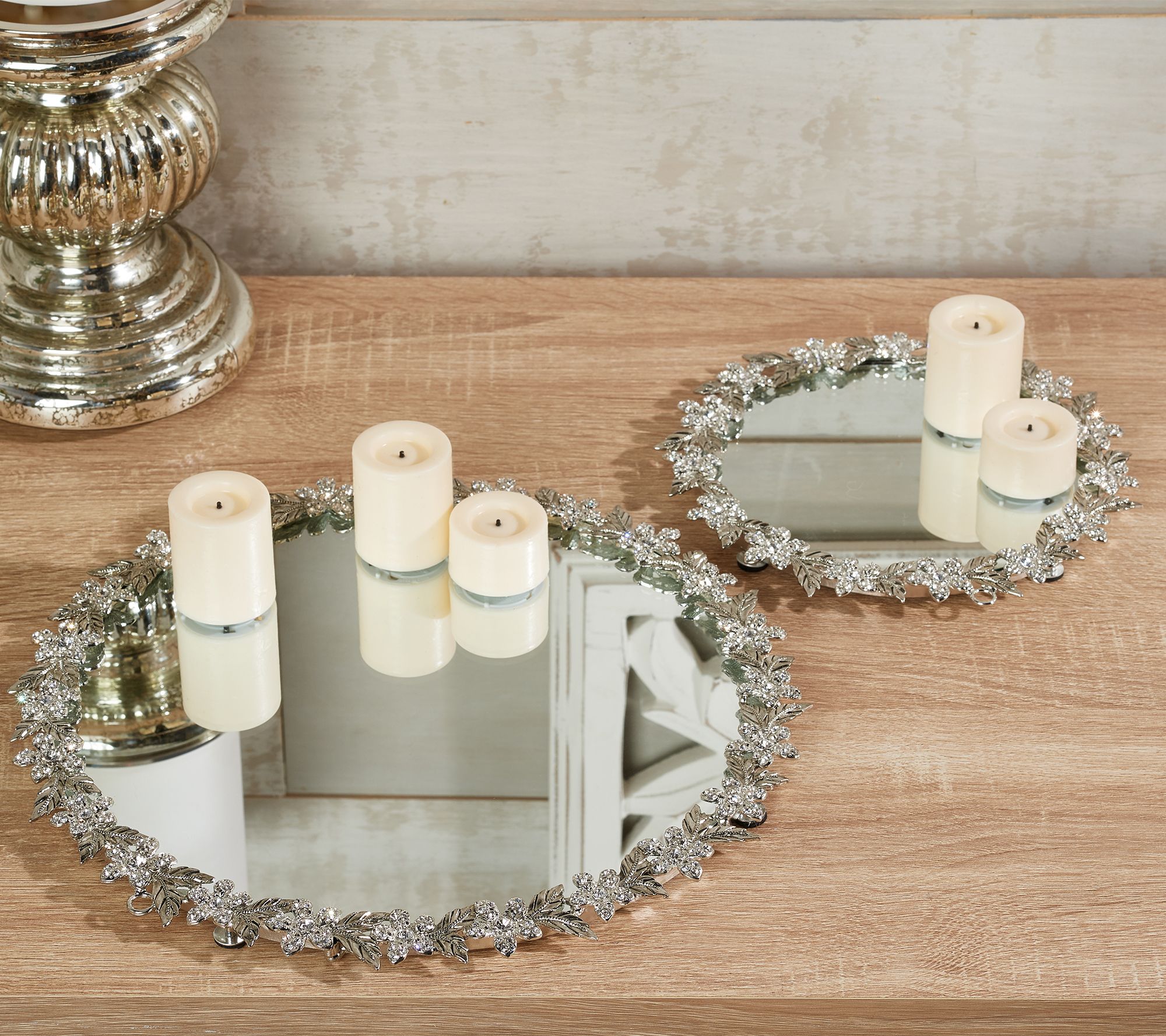 Mirrored Tray with Floral Jewel Trim by Valerie