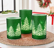 Set of 3 Lit Pillars with Sparkling Tree Sceneby Valerie - H223263