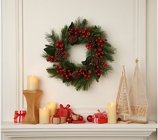 24" Holiday Berries and Greens Wreath by Valerie