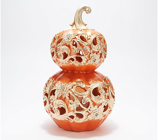 Hay & Harvest Resin Stacked Pumpkin Luminary with Cut-Outs
