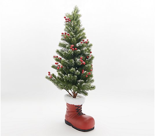 32" Frosted Pine Tree in Santa Boot by Valerie