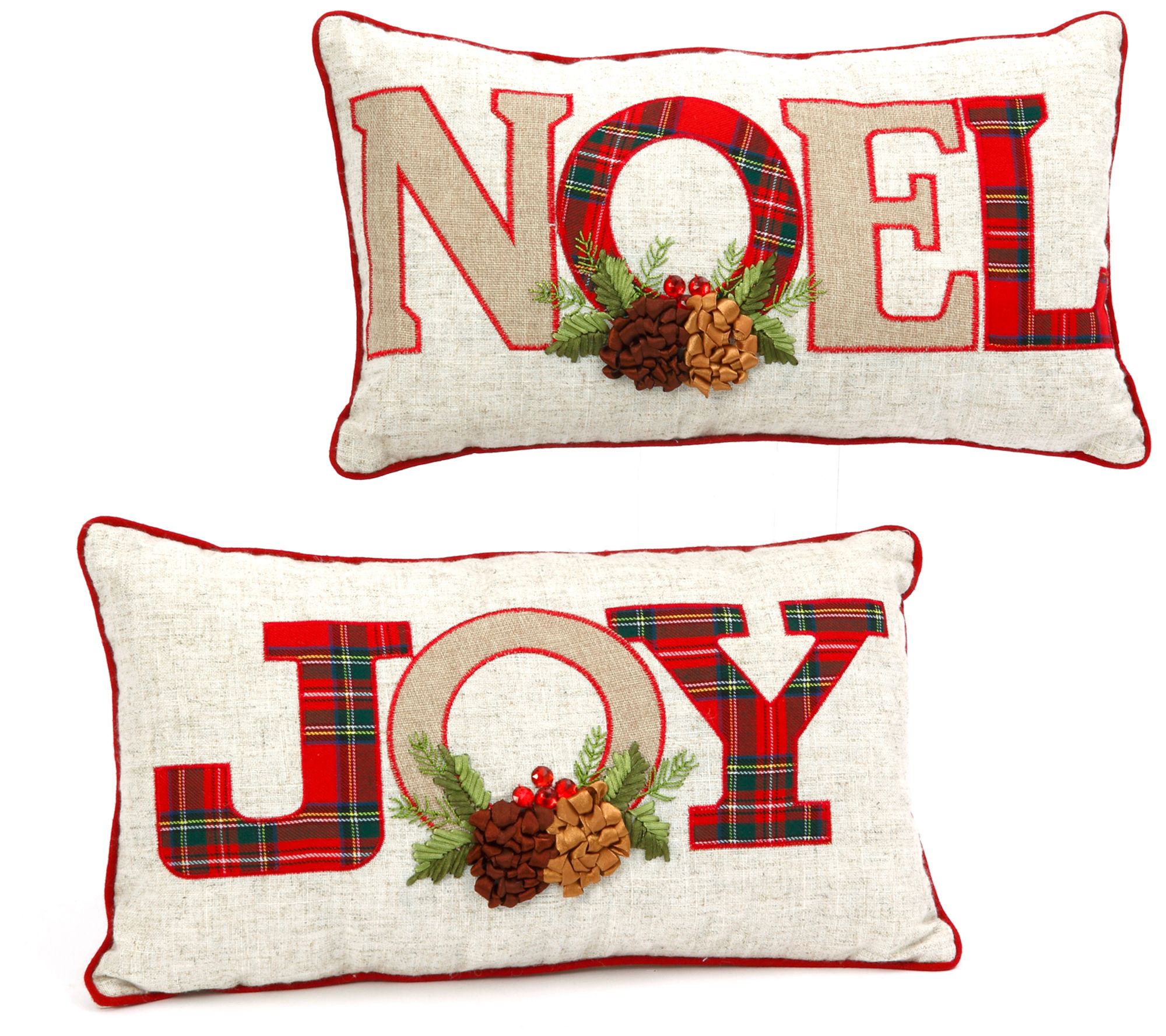 Set of 2 Throw Pillows, "NOEL" and "JOY" by Gerson Co