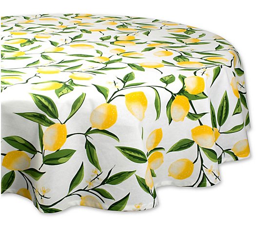 Design Imports Lemon Bliss Print Tablecloth 70"Round