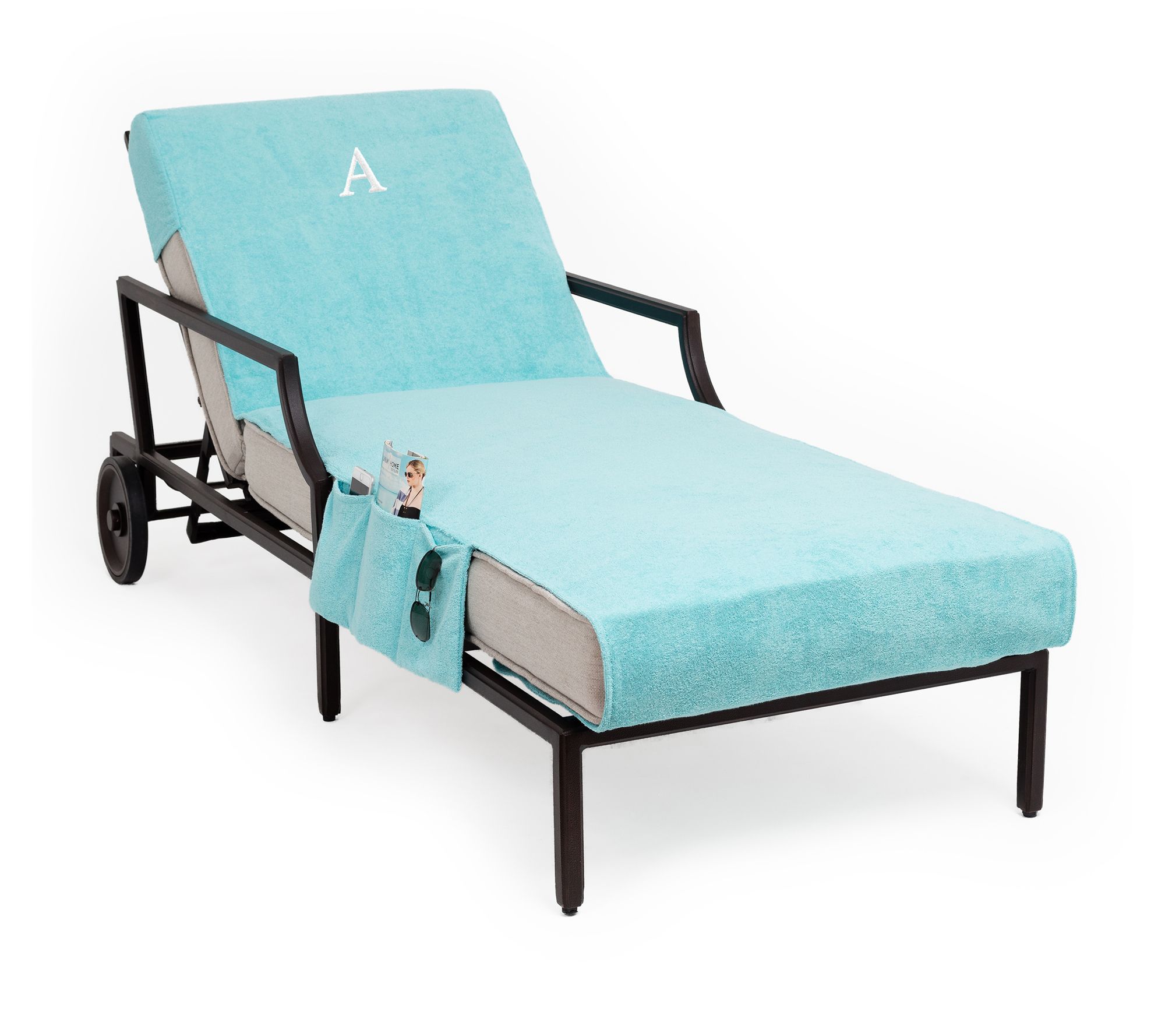 Linum Home Personalized Std Size Chaise Loungeover w/Pockets