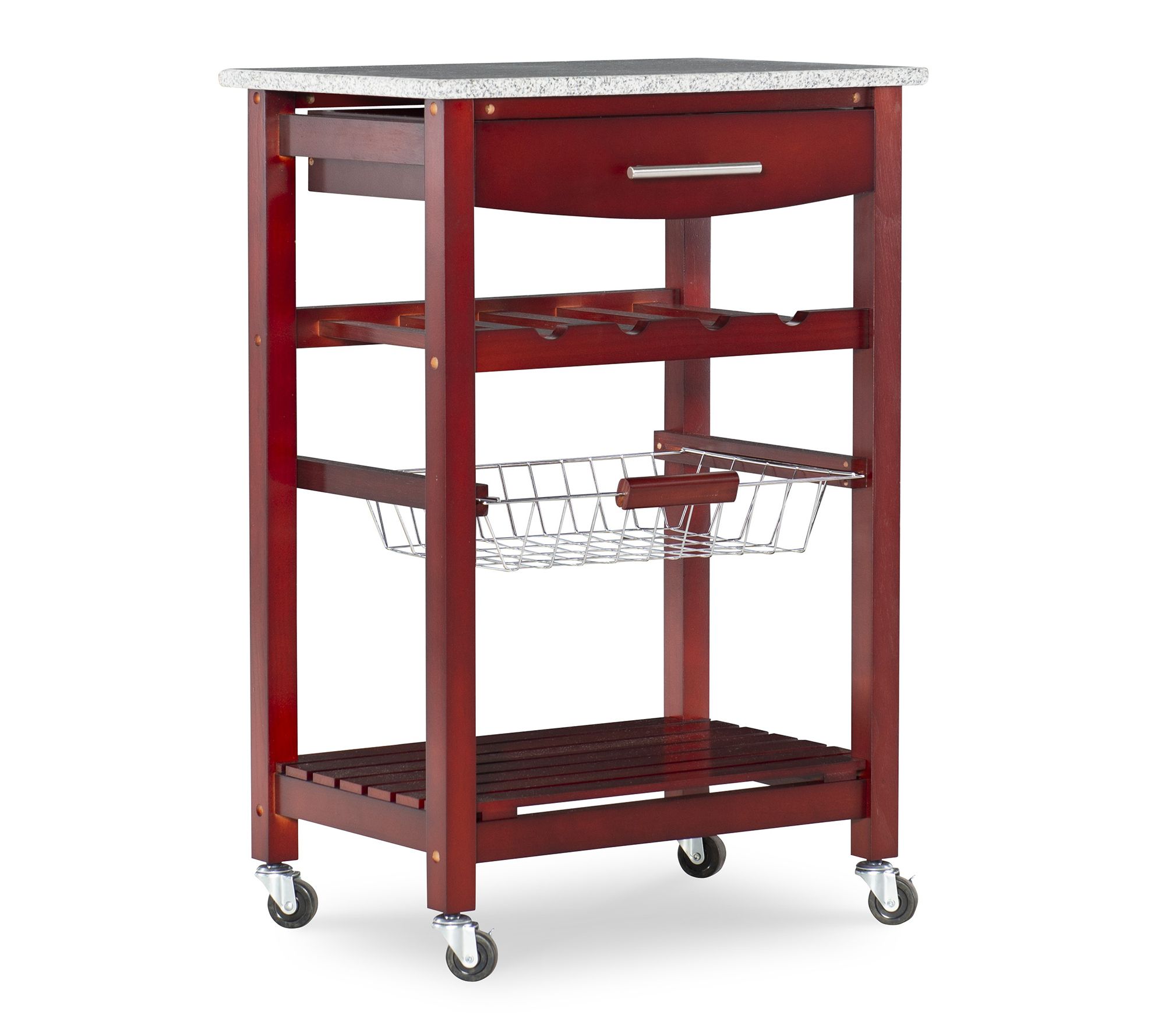 Linon Home Luca Granite Kitchen Rolling Prep Island Cart