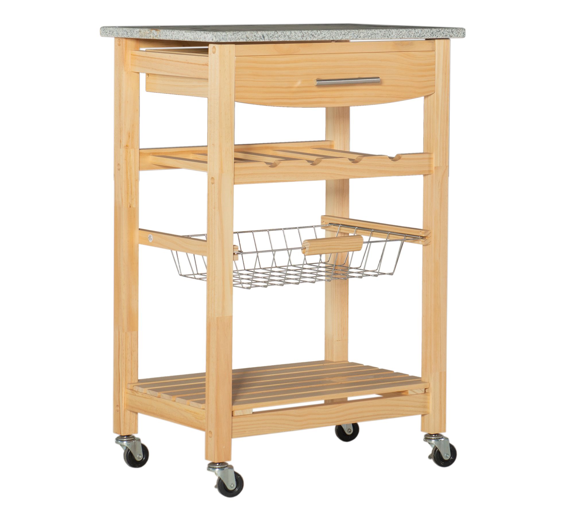 Linon Home Luca Granite Kitchen Rolling Prep Island Cart